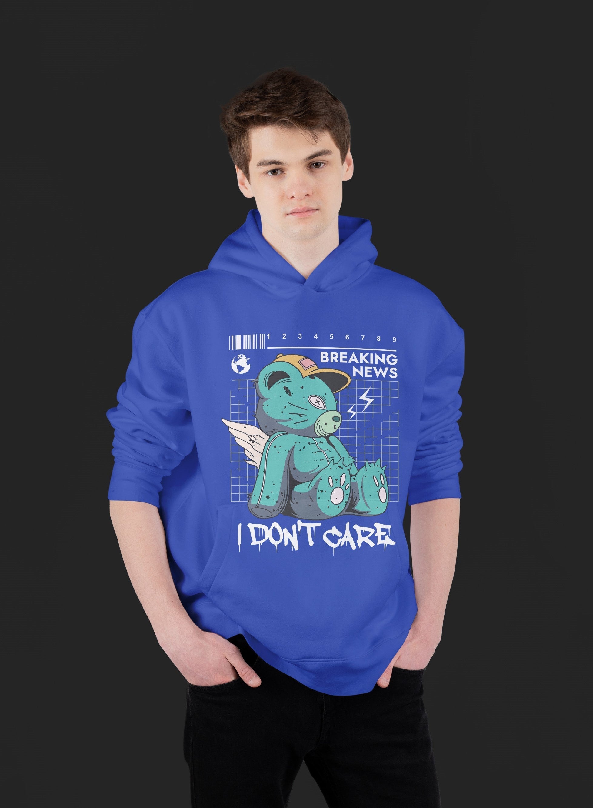 I DON'T CARE Ultra Premium Oversize Hoodie 350 GSM (Royal Blue)